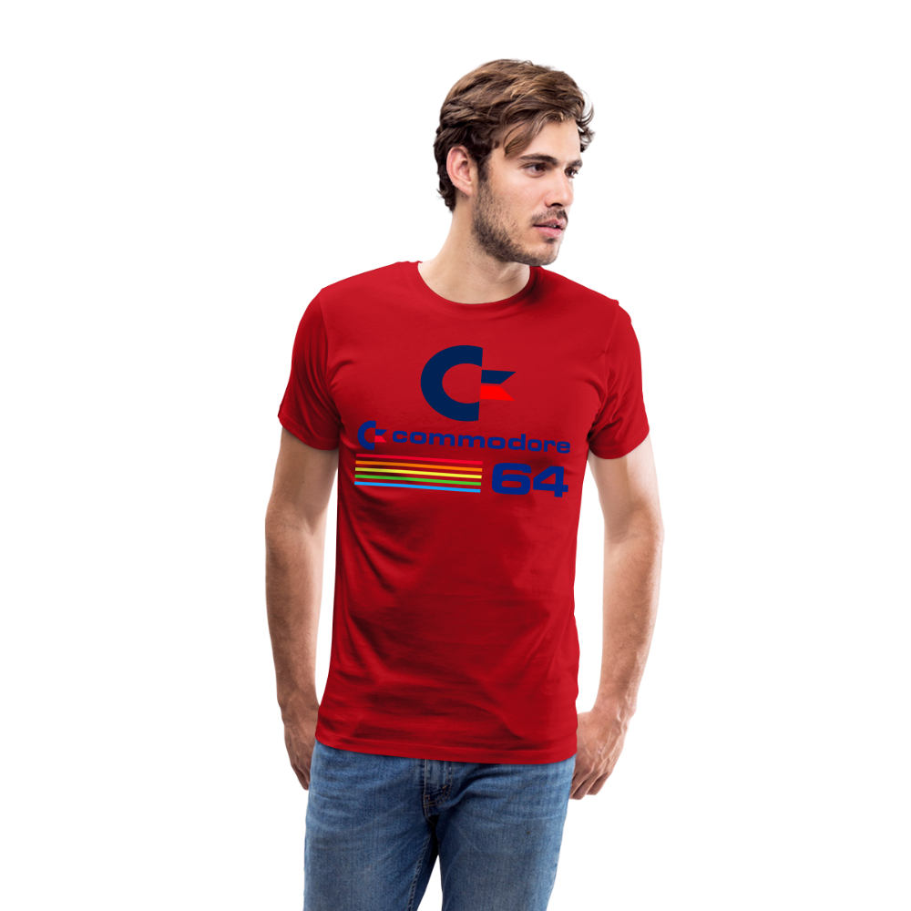 Fashion Herren Gaming Top Commodore T-Shirt Retro Streetwear 100 % Baumwolle - Rot