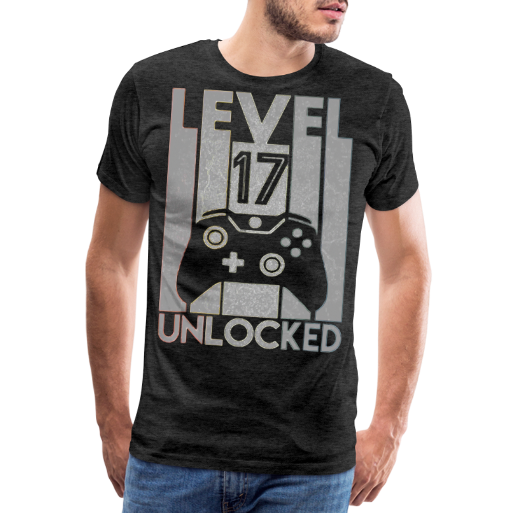 Gamer T-Shirt Top Level 17 Unlocked Fashion Herren Streetwear 100% Baumwolle - Anthrazit