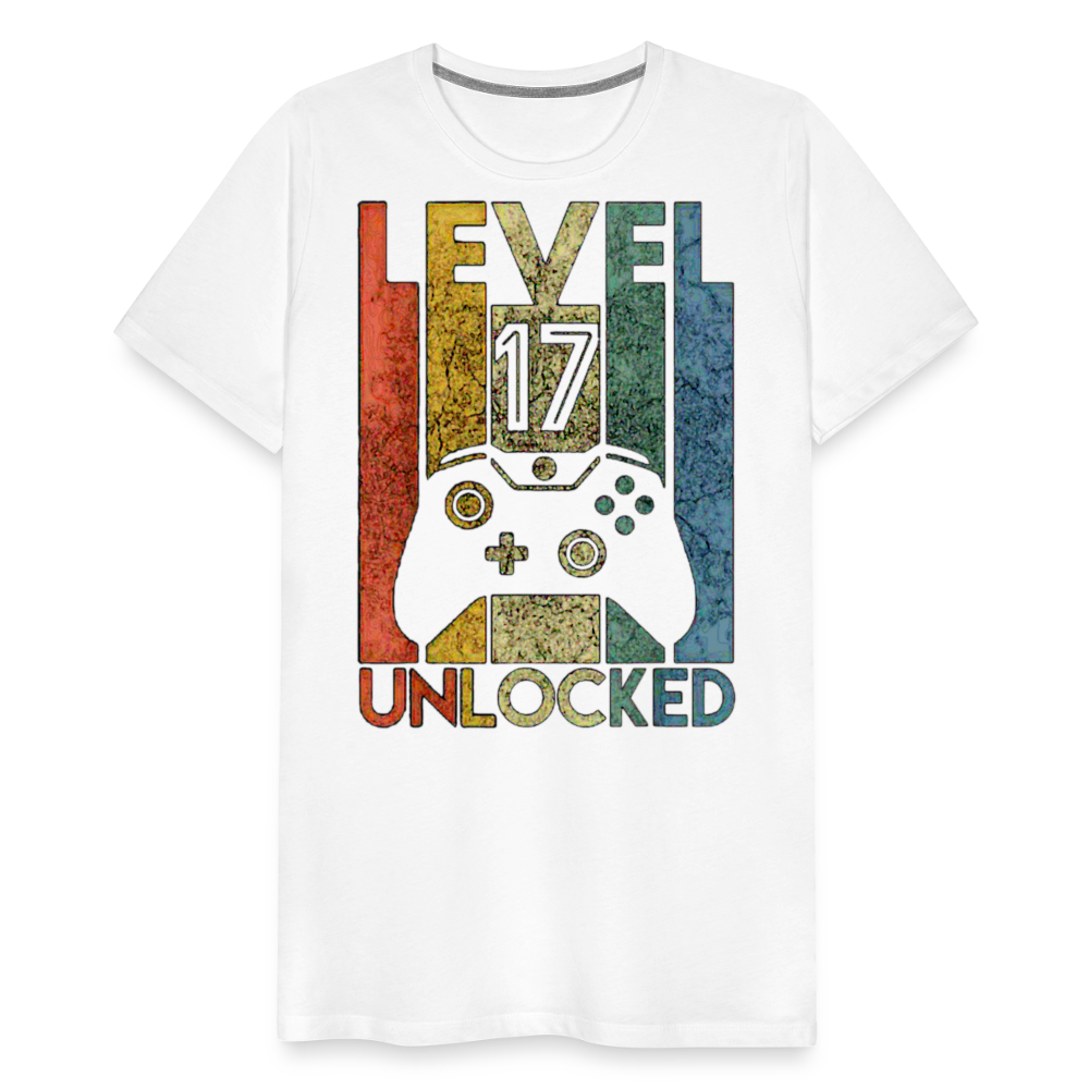 Gamer T-Shirt Top Level 17 Unlocked Fashion Herren Streetwear 100% Baumwolle - Weiß