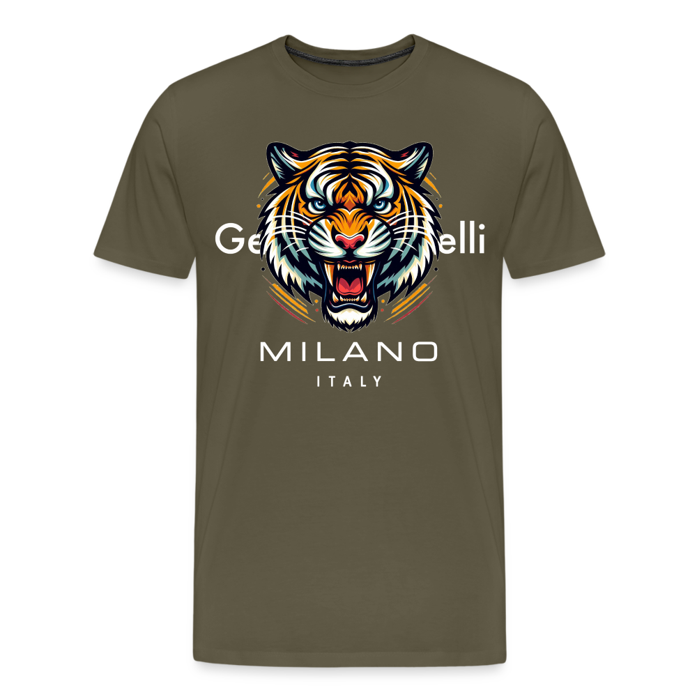 Männer T-Shirt Rundhals Unisex Tiger Sommer Streetwear Tank Top 100% Baumwolle - Khaki