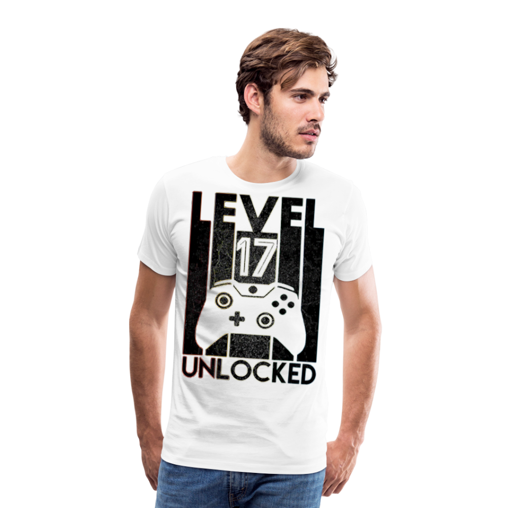 Gamer T-Shirt Top Level 17 Unlocked Fashion Herren Streetwear 100% Baumwolle - Weiß