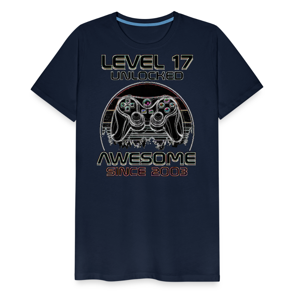 Gamer T-Shirt Top Level 17 Unlocked Fashion Herren Streetwear 100% Baumwolle - Navy