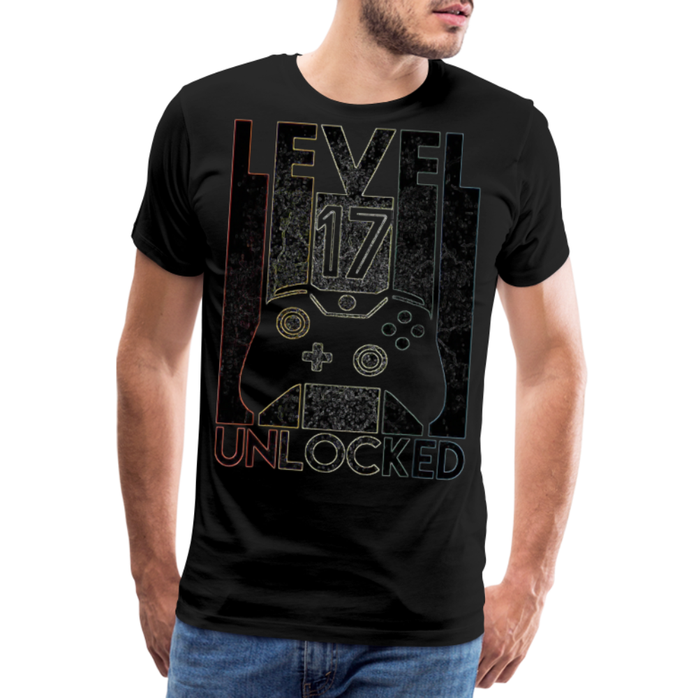 Gamer T-Shirt Top Level 17 Unlocked Fashion Herren Streetwear 100% Baumwolle - Schwarz