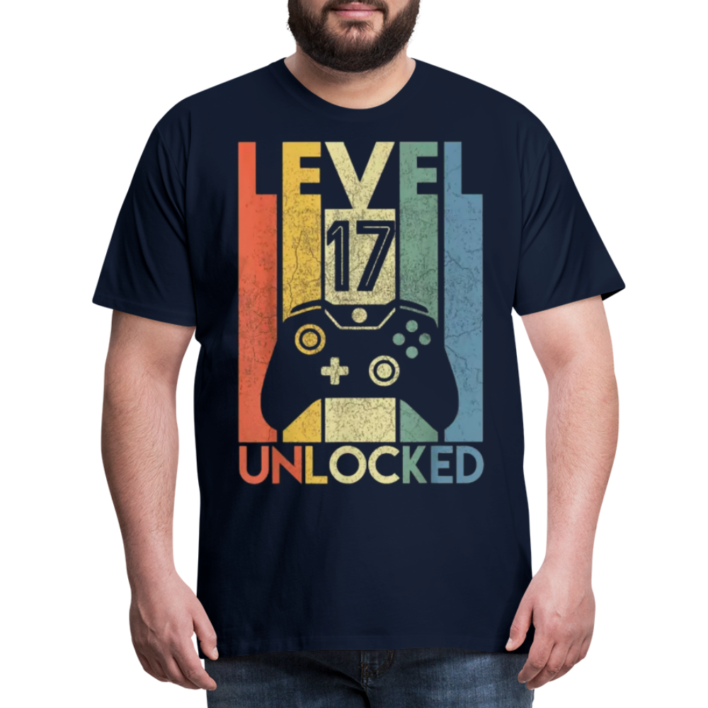 Gamer T-Shirt Top Level 17 Unlocked Fashion Herren Streetwear 100% Baumwolle - Navy