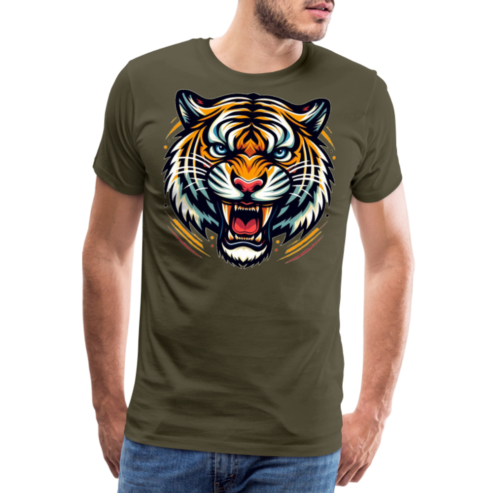Herren T-Shirt Rundhals Unisex Tiger Sommer Streetwear Tank Top 100% Baumwolle - Khaki