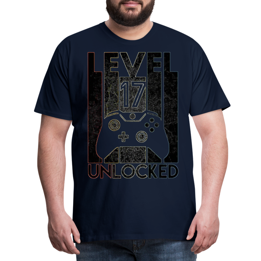 Gamer T-Shirt Top Level 17 Unlocked Fashion Herren Streetwear 100% Baumwolle - Navy