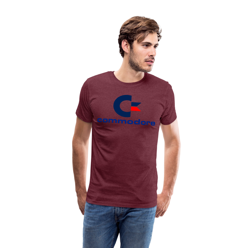 Fashion Herren Gaming Top Commodore T-Shirt Retro Streetwear 100 % Baumwolle - Bordeauxrot meliert