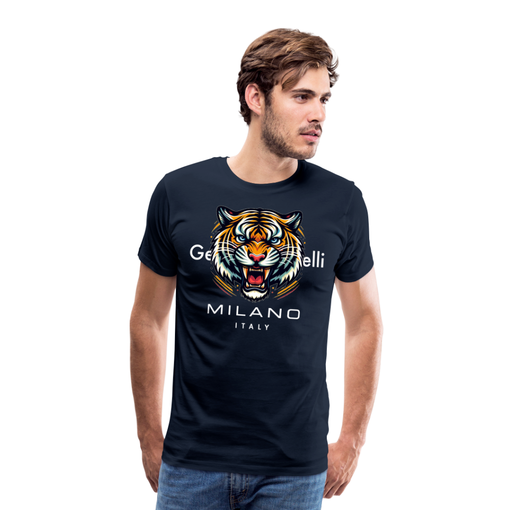 Männer T-Shirt Rundhals Unisex Tiger Sommer Streetwear Tank Top 100% Baumwolle - Navy