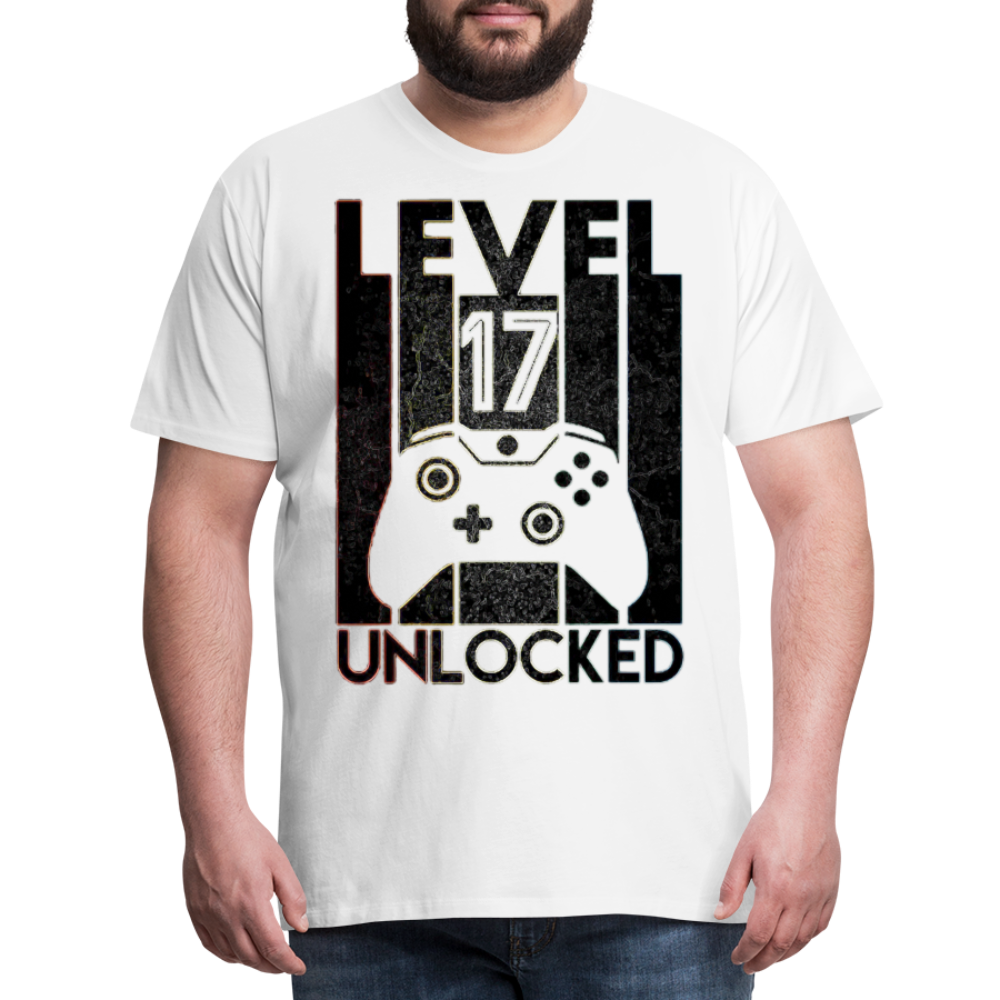 Gamer T-Shirt Top Level 17 Unlocked Fashion Herren Streetwear 100% Baumwolle - Weiß