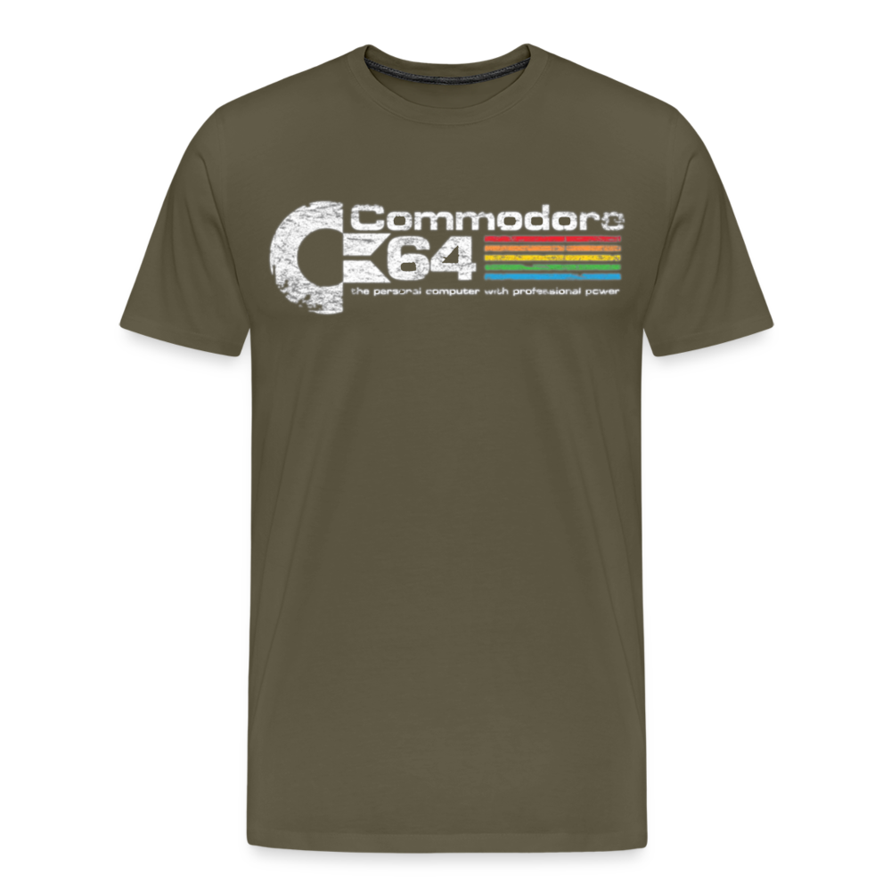 Fashion Herren Gaming Top Commodore T-Shirt Retro Streetwear 100 % Baumwolle - Khaki