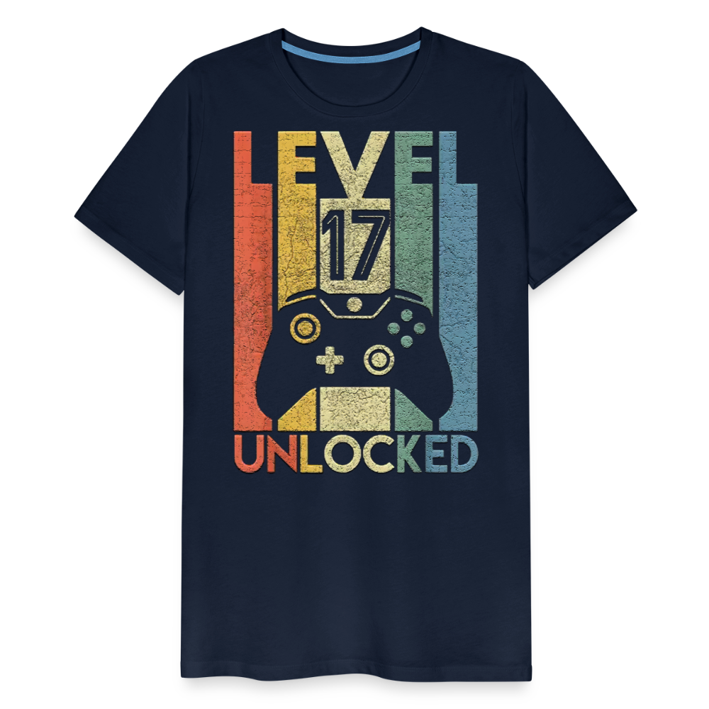 Gamer T-Shirt Top Level 17 Unlocked Fashion Herren Streetwear 100% Baumwolle - Navy