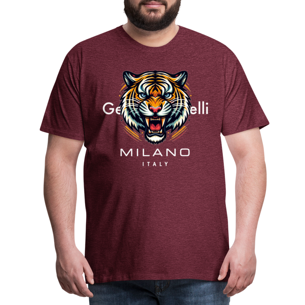 Männer T-Shirt Rundhals Unisex Tiger Sommer Streetwear Tank Top 100% Baumwolle - Bordeauxrot meliert