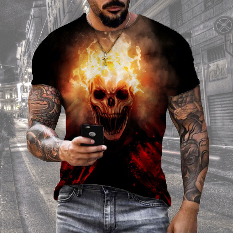 Fashion Herren Horror Skull 3D T-Shirt Rundhals Unisex Sommer Streetwear