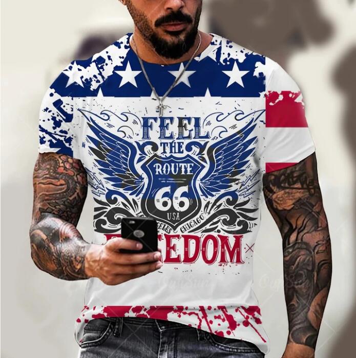 Herren Route 66 3D Kurzarm T-Shirt Rundhals Unisex Sommer Streetwear