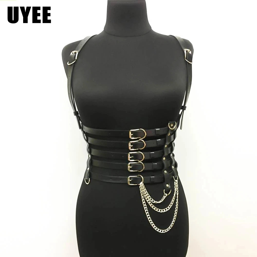 Sexy Harness Ketten BH Gürtel Frauen Lack und Leder Kleid Bdsm Bondage Dessous