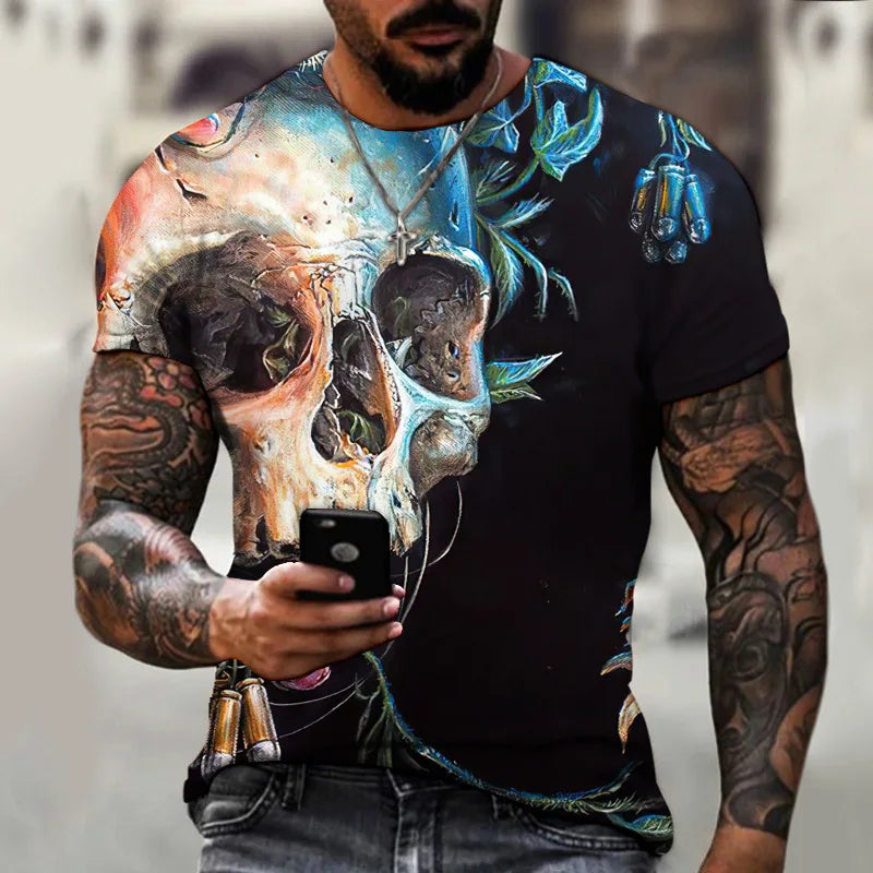 Fashion Herren Horror Skull T-Shirt Rundhals Unisex Sommer Streetwear Top Shirt