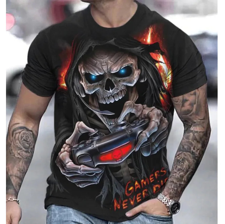 Fashion Herren Horror Skull T-Shirt Rundhals Unisex Sommer Streetwear Top Shirt