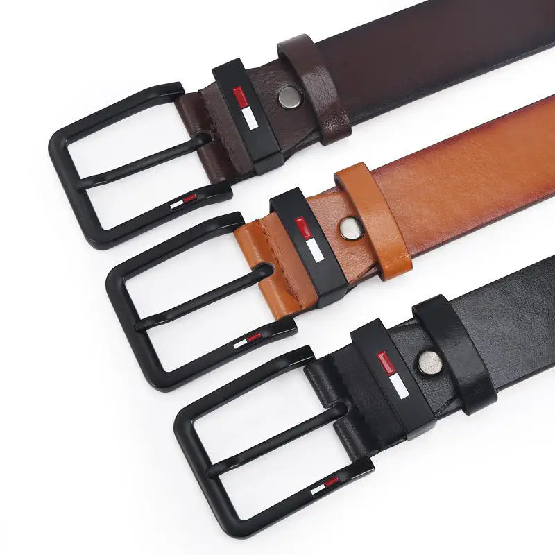 Fashion Jeansgürtel Herren Eckig Schnalle Echt Leder Gürtel Ledergürtel Schwarz