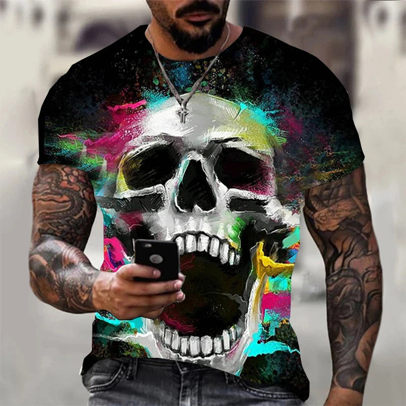 Fashion Herren Horror Skull T-Shirt Rundhals Unisex Sommer Streetwear Top Shirt