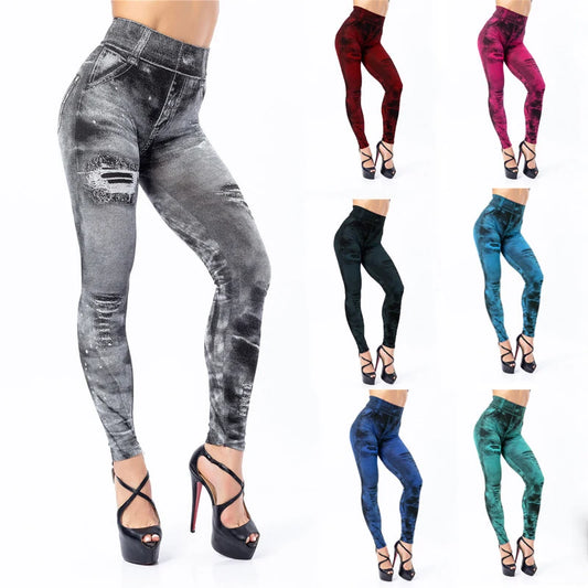 Jeanshose Stretchhose Damen Leggins Denim Look Jeggings Sexy Push Up Jeans Hose