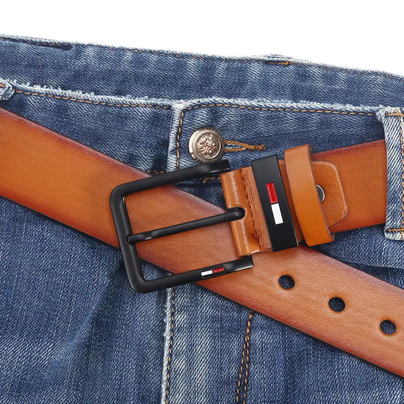 Fashion Jeansgürtel Herren Eckig Schnalle Echt Leder Gürtel Ledergürtel Schwarz