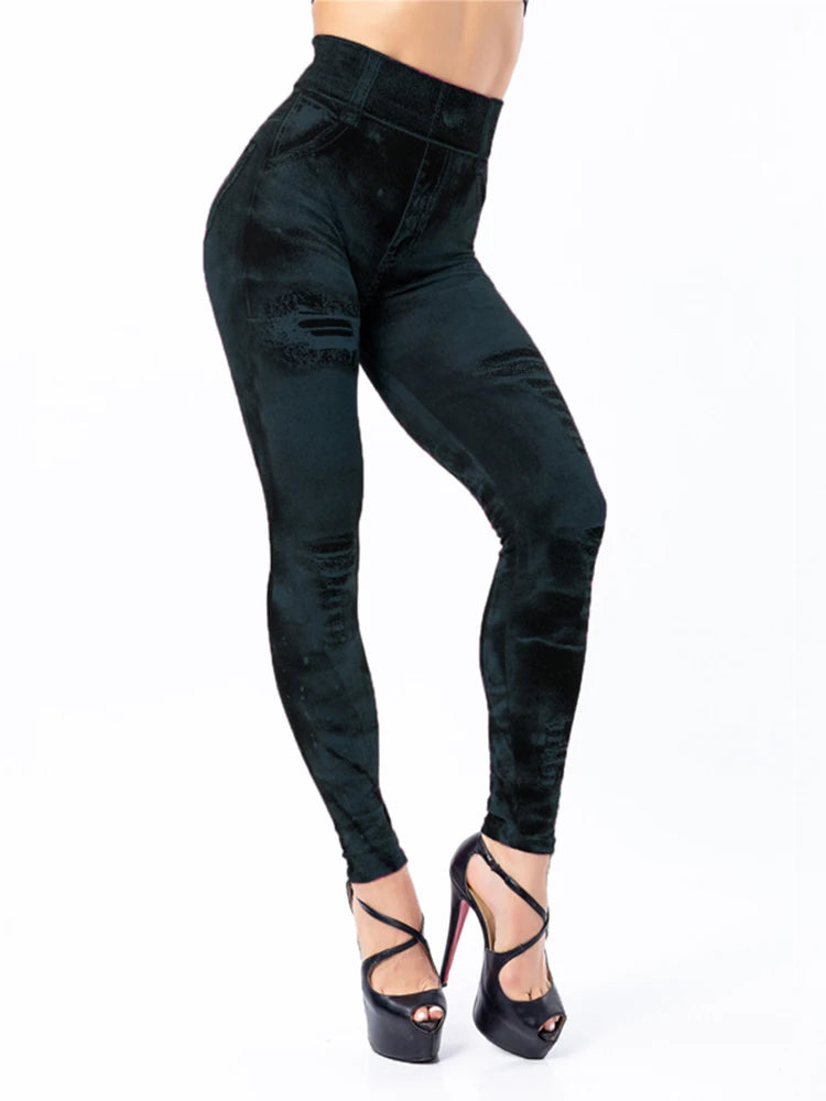 Jeanshose Stretchhose Damen Leggins Denim Look Jeggings Sexy Push Up Jeans Hose