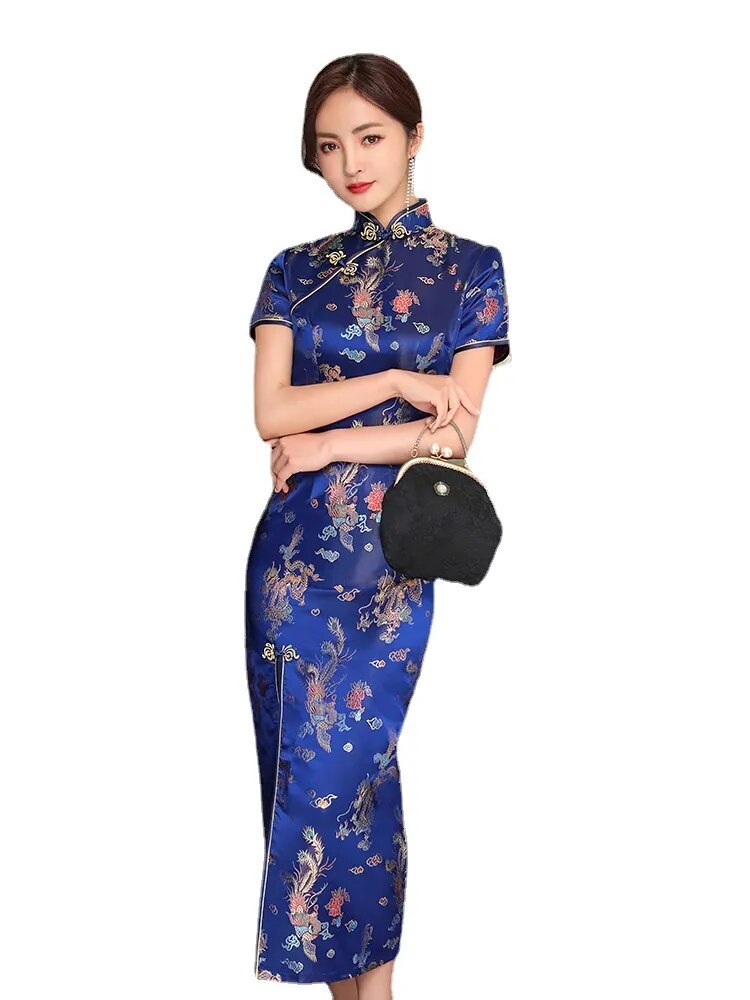 Damen Abendkleid Kimono Klassisches Chinesisches Satin Kleid Frauen Qipao
