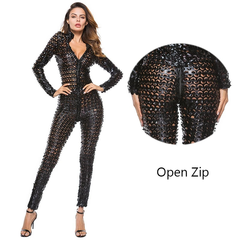 Sexy Nieten Overall Damen Dessous Latex Bodysuit Catsuit Clubwear GoGo Fetisch