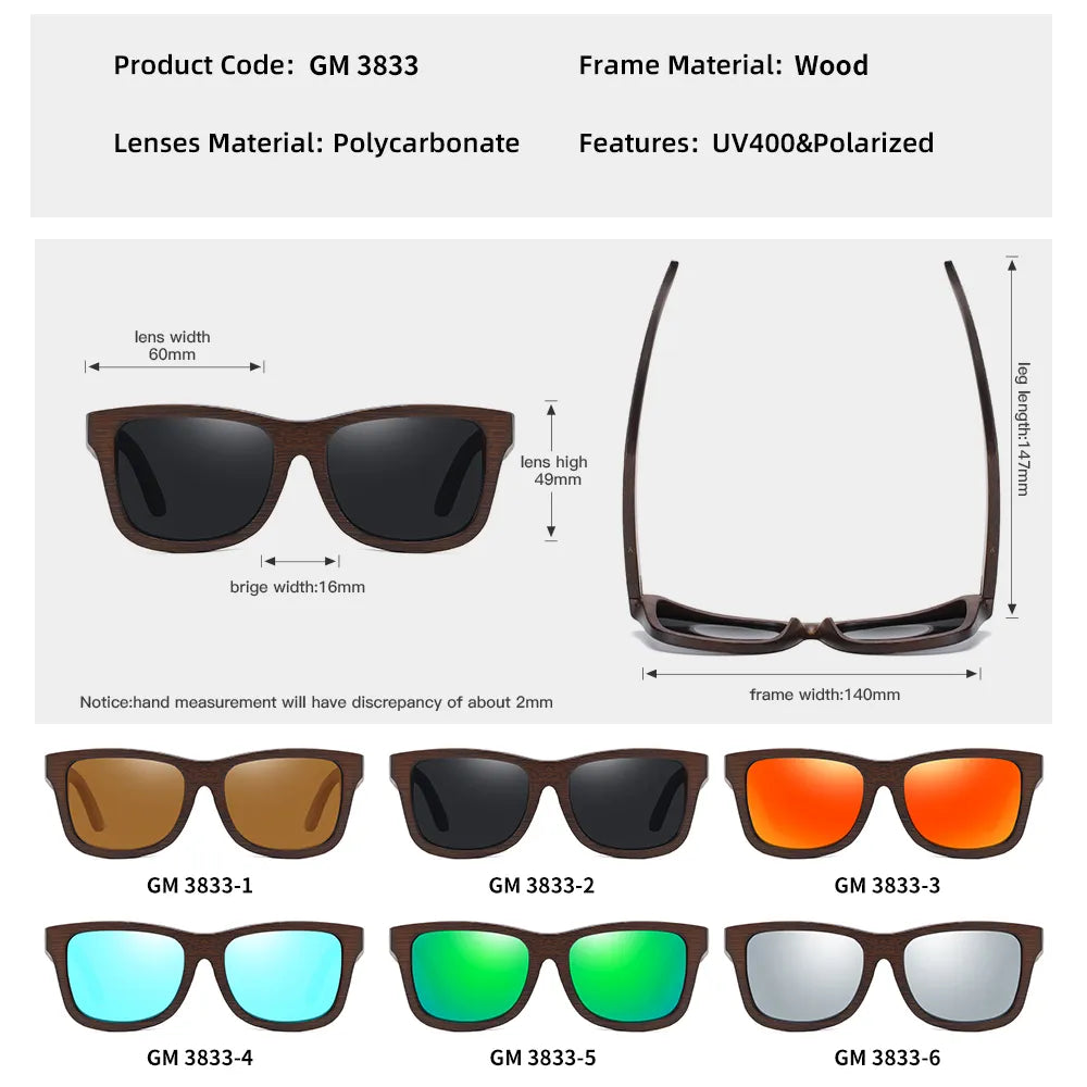 Designer Luxus Sonnenbrille Damen Herren Quadratische Gläser Holzgestell Vintage