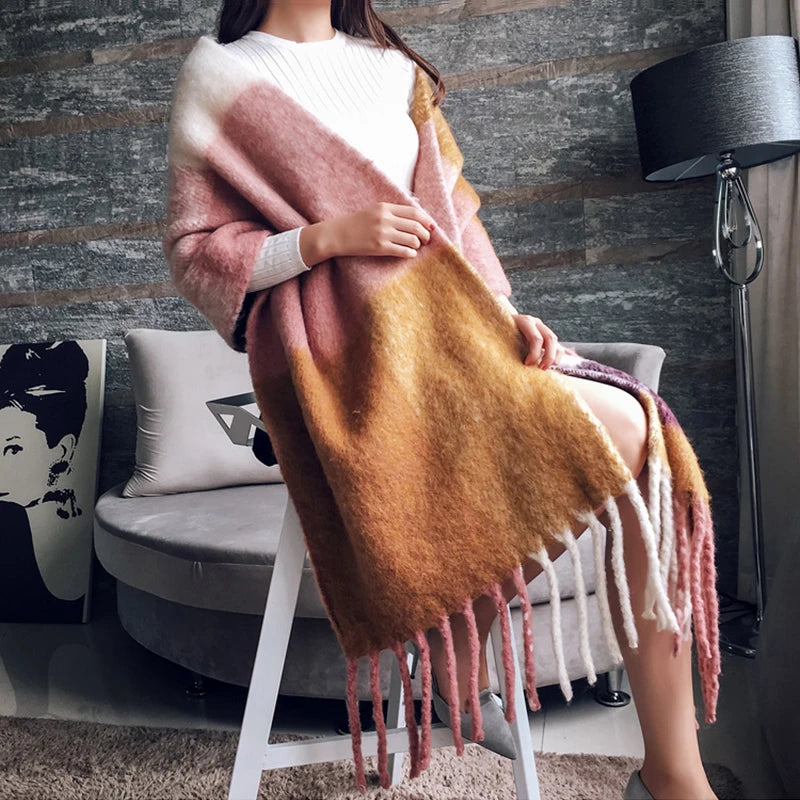Damen Winterschal Viskose Stola Schlauchschal Halstuch Strickschal Loop Schal