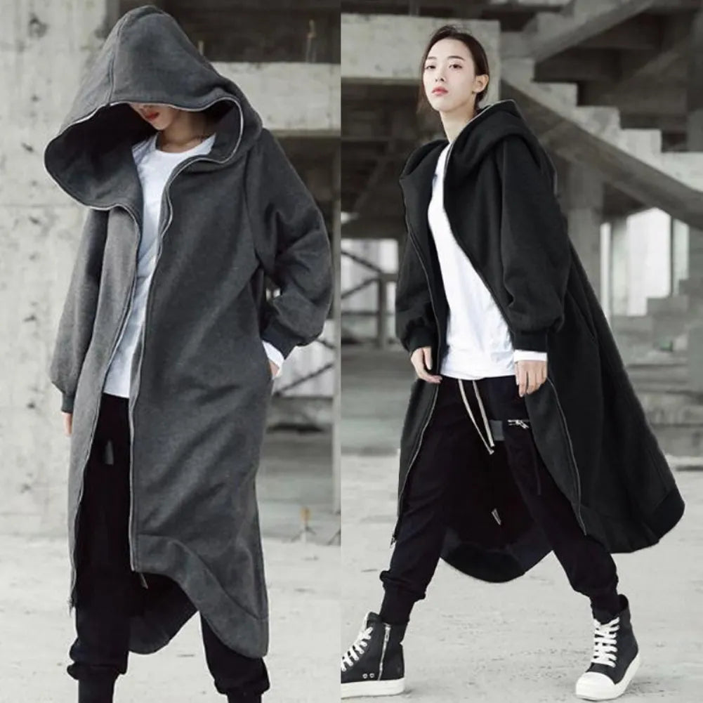 Damen Hoodie Kapuzenpullover Langer Mantel Jacke Zipper Pullover Streetwear