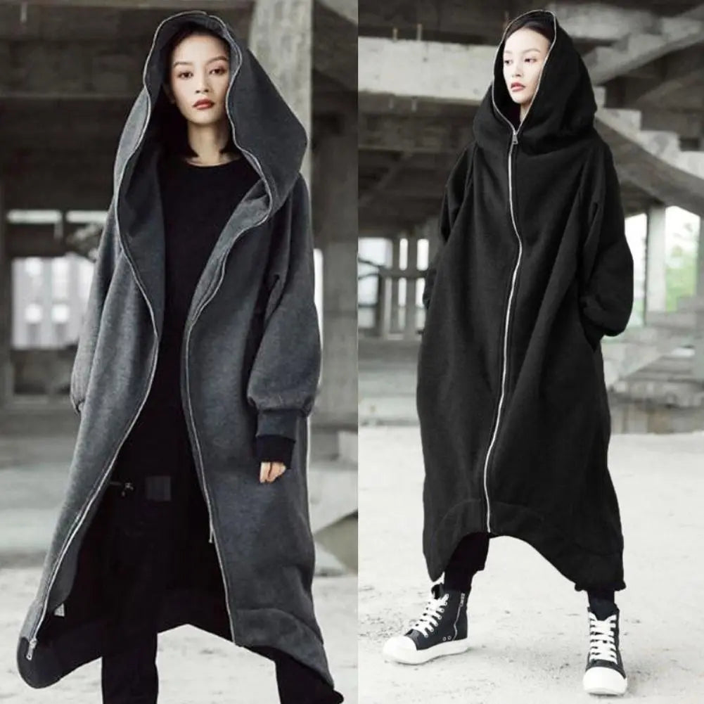Damen Hoodie Kapuzenpullover Langer Mantel Jacke Zipper Pullover Streetwear