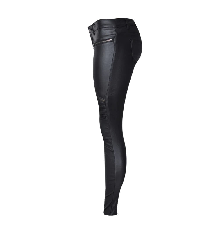 Sexy Damen Stretch Leggings Leggins Gothic Punk Hose PU Lederhose Reißverschluss