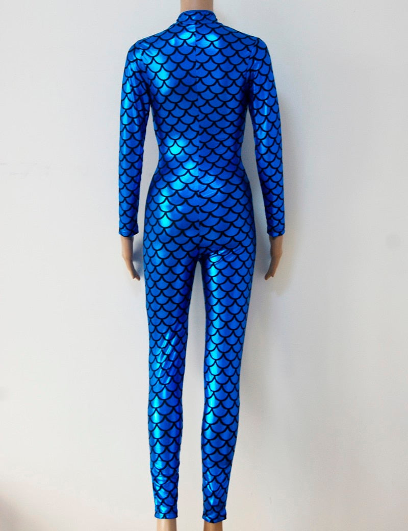 Sexy Damen Glänzender Metallischer Overall Bodysuit Catsuit Clubwear Fetisch