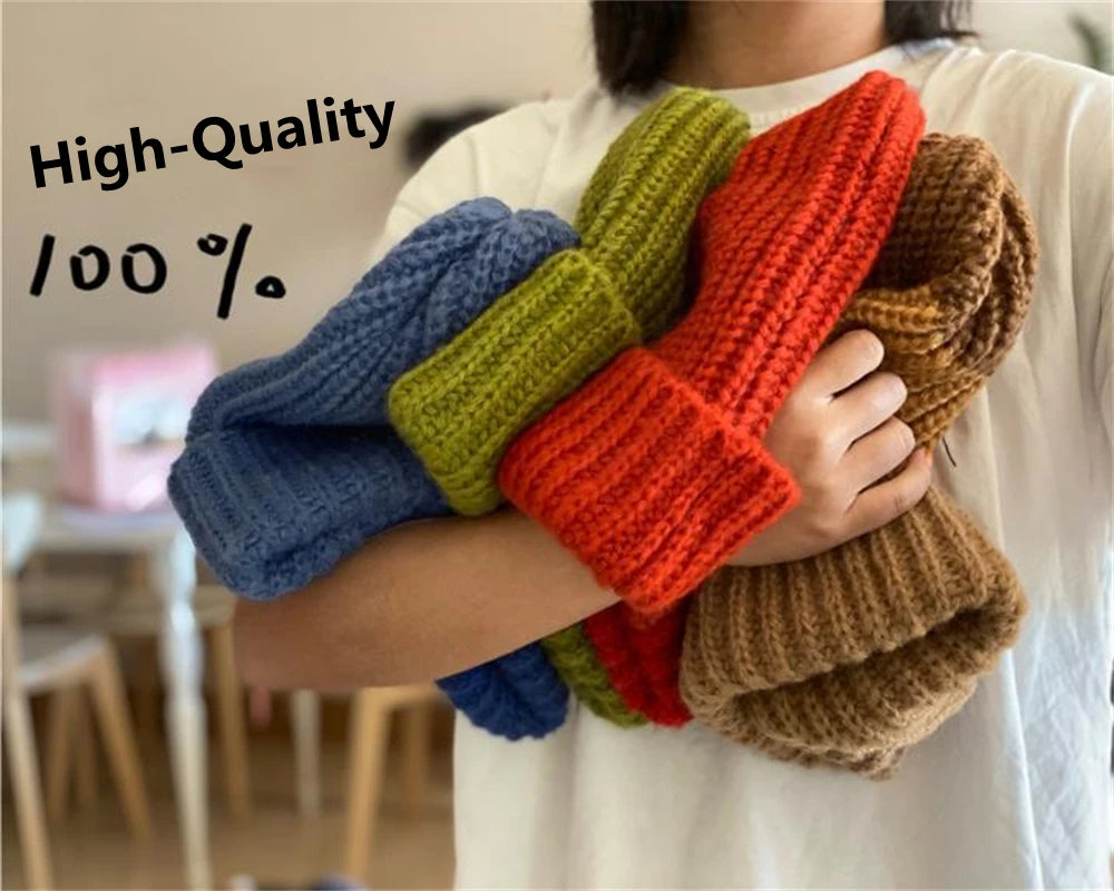 Winter Gestrickte frauen Hüte Schloss Temperatur Warme Unisex Caps Haut-freundliche Weiche Großen Kopf Woolen Beanie Kleidung Zubehör