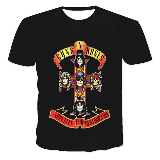 Fashion Herren Rock Band 3D T-Shirt Rundhals Unisex Sommer Streetwear
