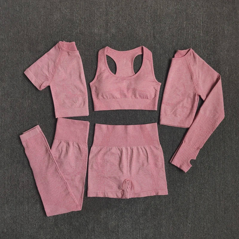 5 Stk Damen Leggings Push Up Stretch Leggins Yoga Fitness Hose Sport BH Set Top