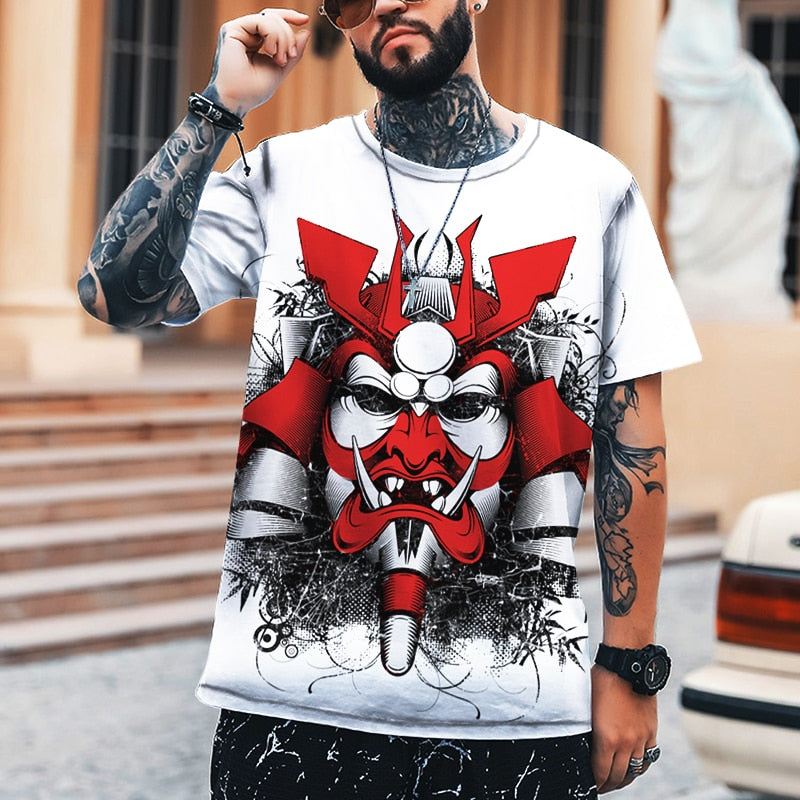 Herren Samurai Oversized 3D T-Shirt Rundhals Unisex Sommer Streetwear