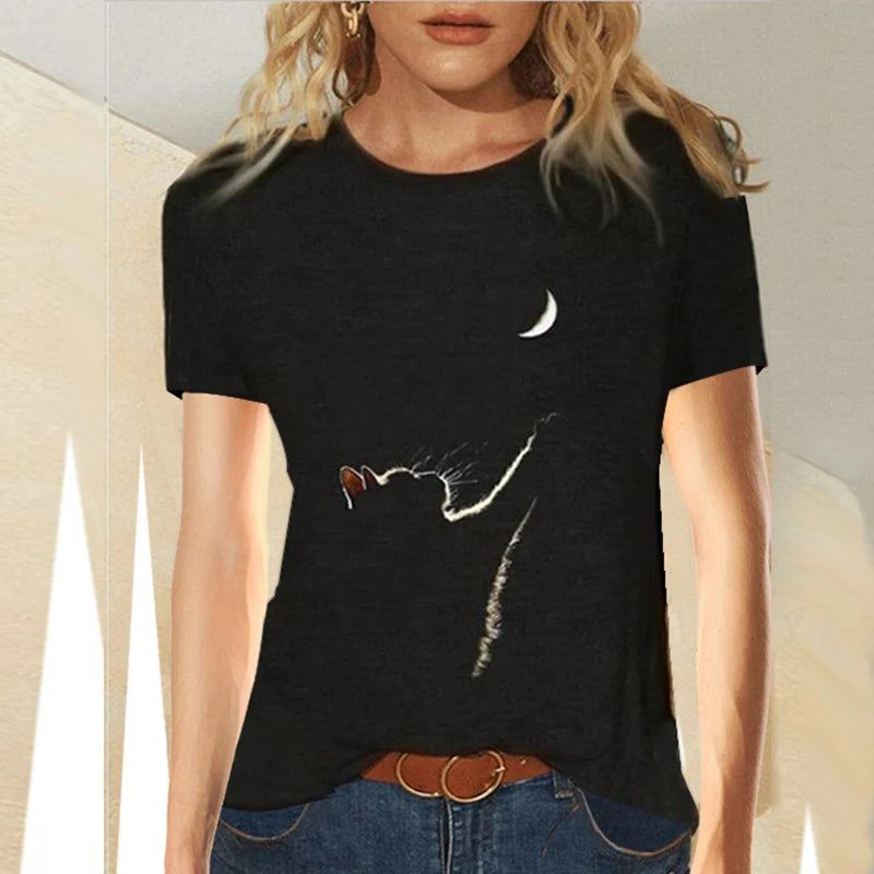 Damen Sommer Top 3D Katzen Langarm T-Shirt Rundhals Streetwear lockeres Damentop