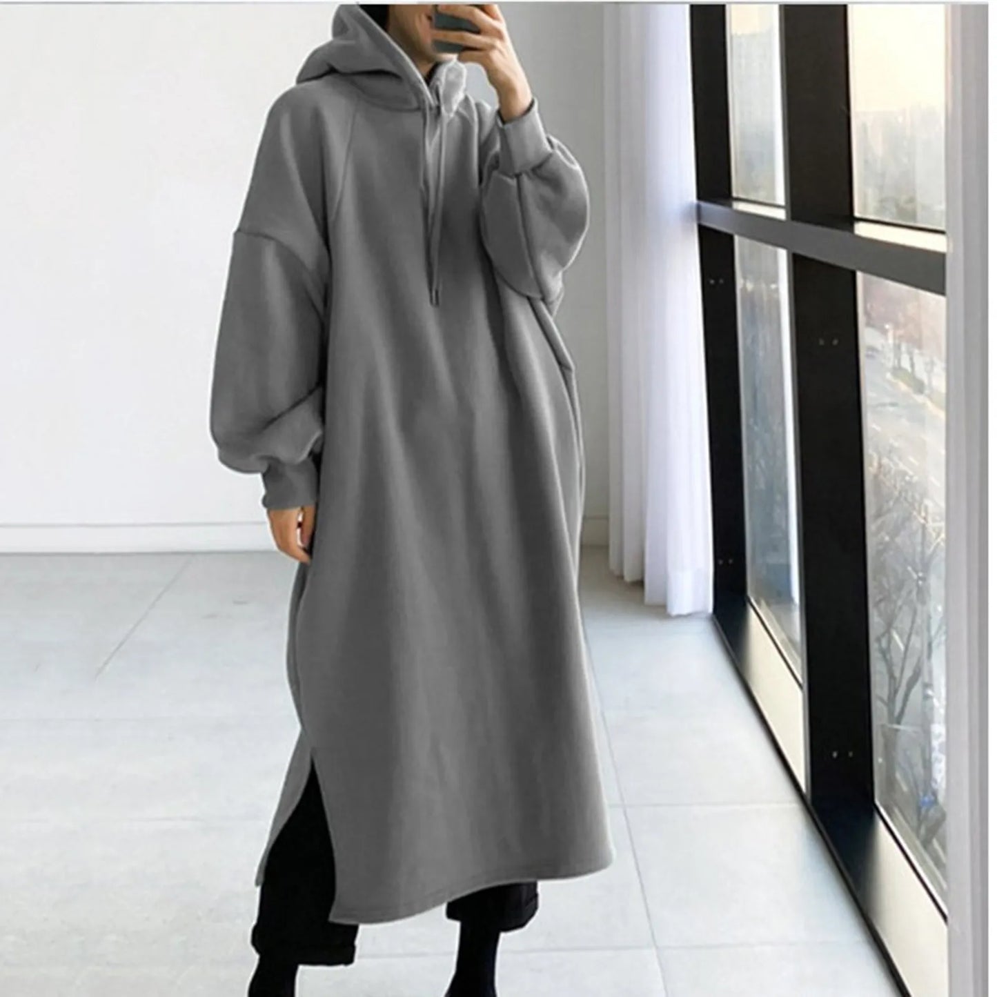 Damen Kapuzenpullover Minikleid Hoodie Sweatshirt Longtops Tunika Jumper Kleid