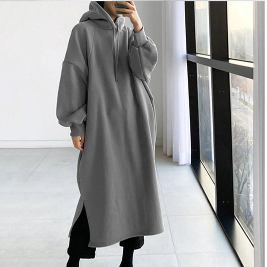Damen Kapuzenpullover Minikleid Hoodie Sweatshirt Longtops Tunika Jumper Kleid