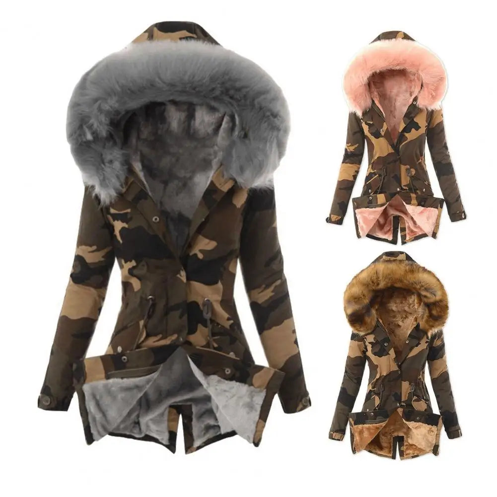 Damen Wintermantel Winterjacke Kapuzenmantel Hoodie Jacke Pelzmantel Mantel