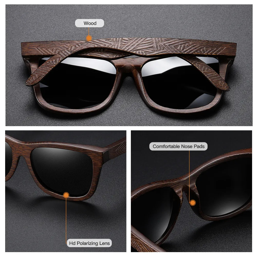 Designer Luxus Sonnenbrille Damen Herren Quadratische Gläser Holzgestell Vintage