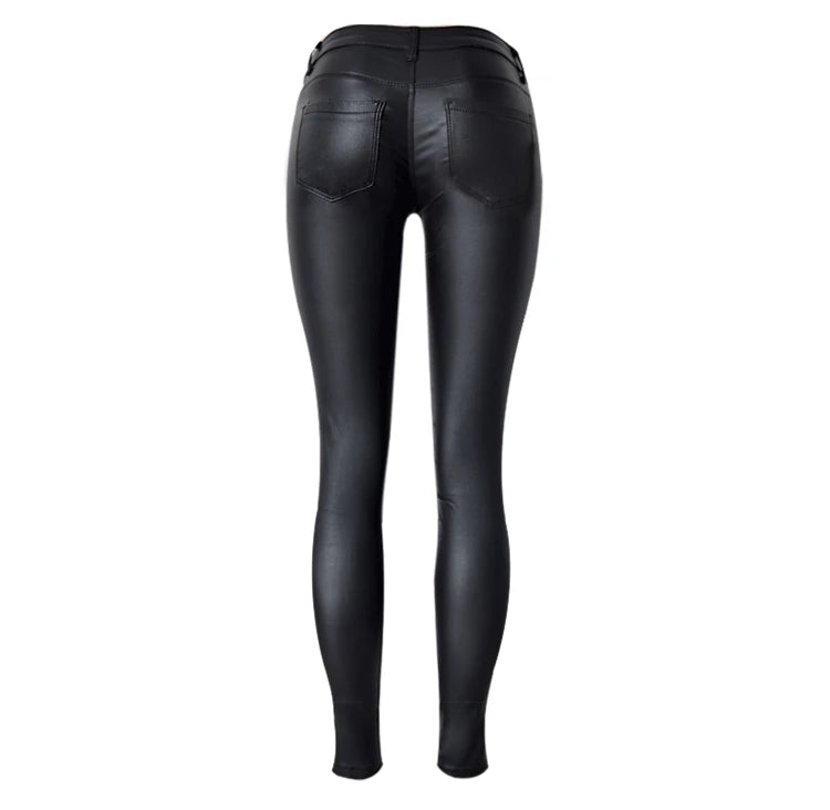 Sexy Damen Stretch Leggings Leggins Gothic Punk Hose PU Lederhose Reißverschluss