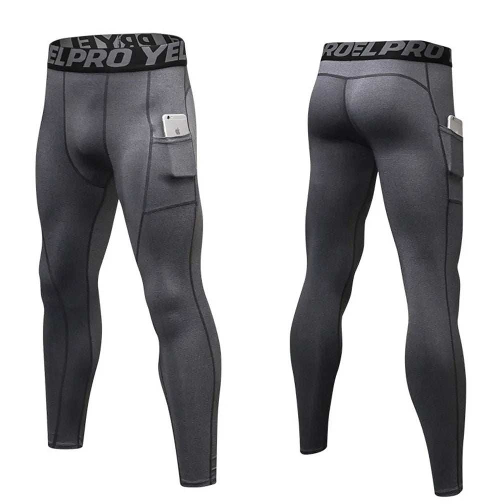 Pantaloni a Compressione da Uomo Leggings Calcio Corsa Palestra Leggins Calza