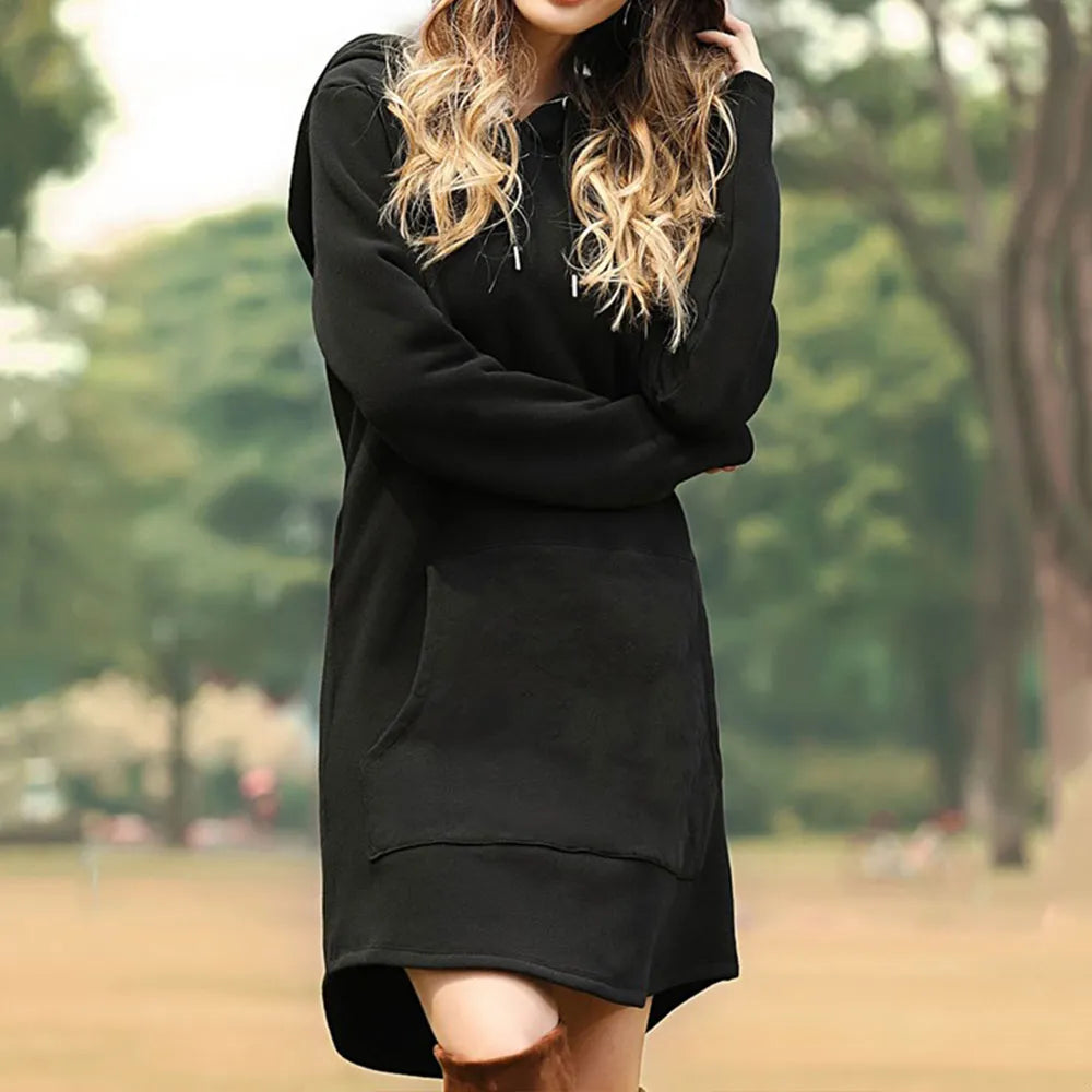 Damen Kapuzenpullover Minikleid Hoodie Sweatshirt Longtops Tunika Jumper Kleid