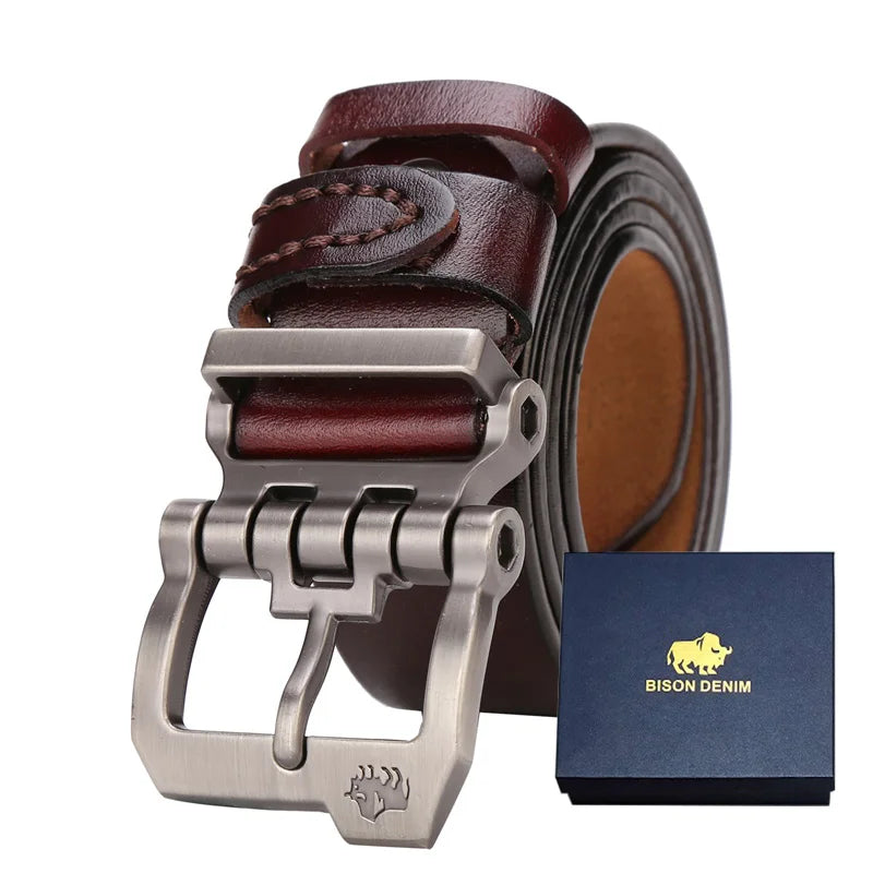 BISON DENIM Echtes Leder Gürtel Für Männer Geschenk Designer Jeans Gürtel männer Hohe Qualität Rindsleder Persönlichkeit Schnalle Vintage N71223