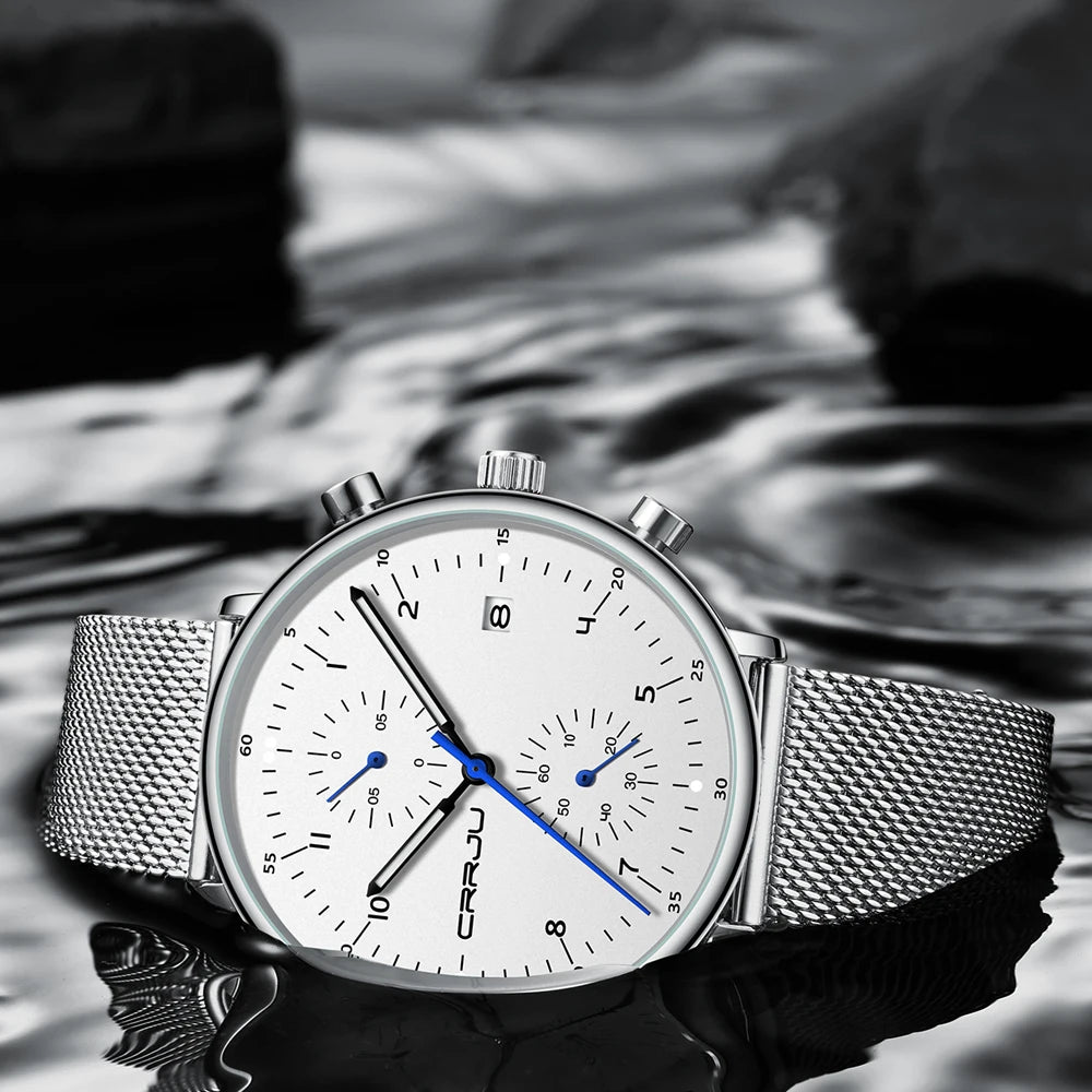 Herren Armbanduhr Silber Edelstahl Quarzuhr Chronograph Military Business Uhr