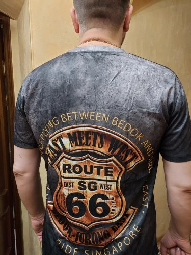 Herren T-Shirt Route 66 3D Kurzarm Shirt Rundhals Unisex Sommer Streetwear Top
