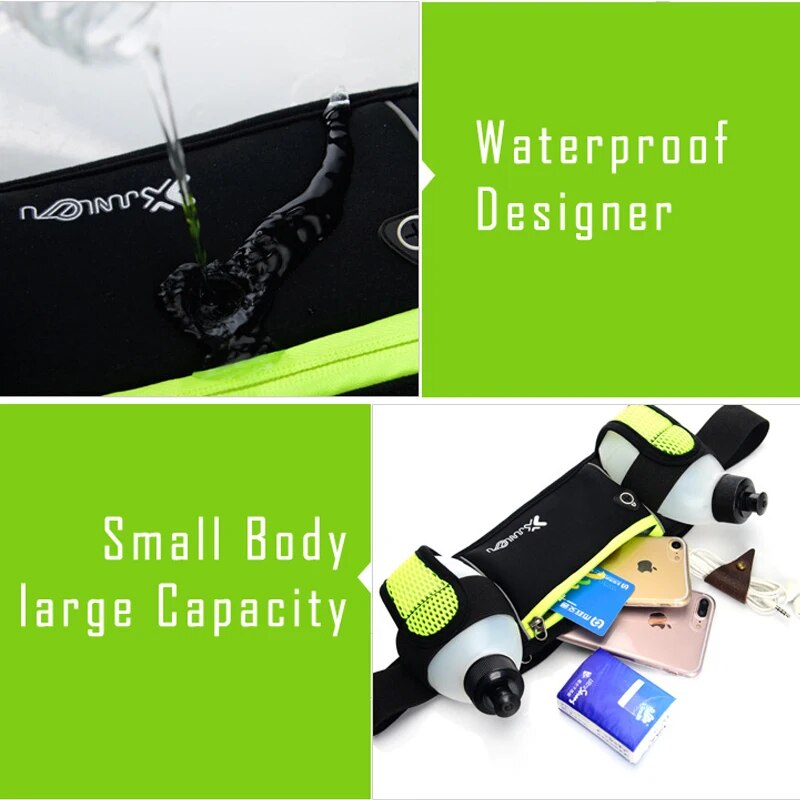 Laufen Gürtel mit 2 Wasserflaschen Taille Pack Reißverschlusstasche Bauch Tasche